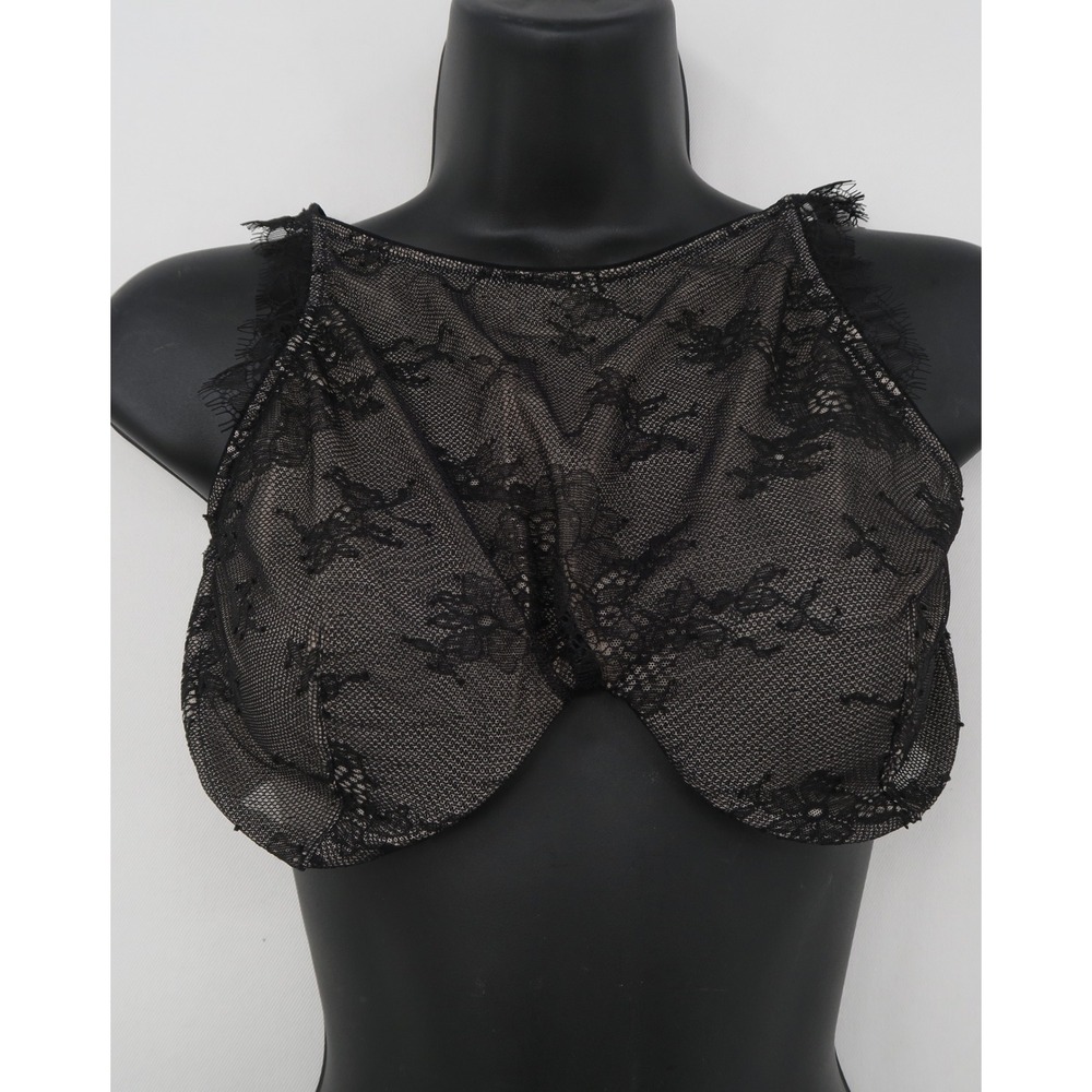 Victorias Secret Black Floral Eyelash Lace High Neck Underwire Bra 34DD